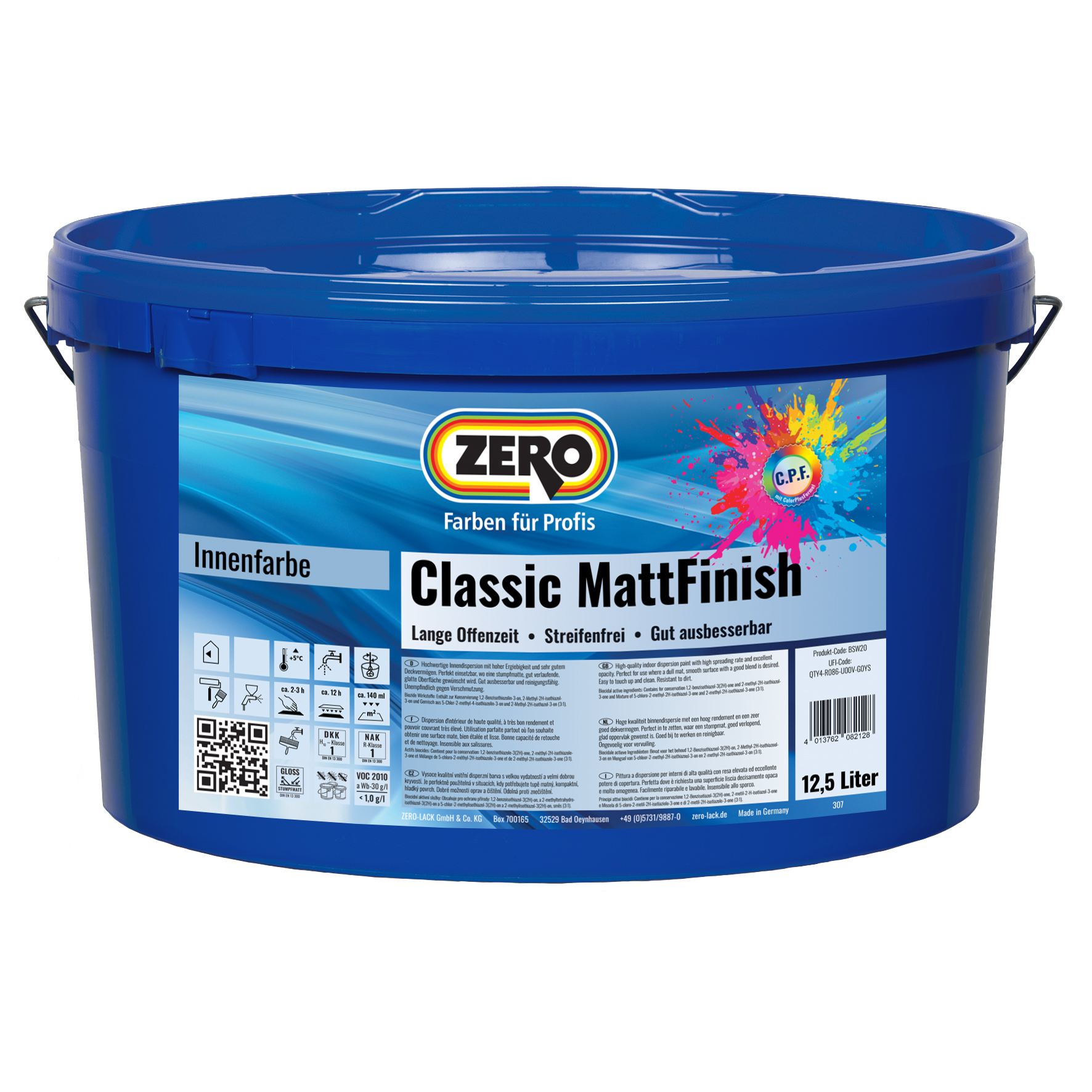 ZERO Dispersionfarbe Classic MattFinish Color Plus, Weiß, 11,88 l