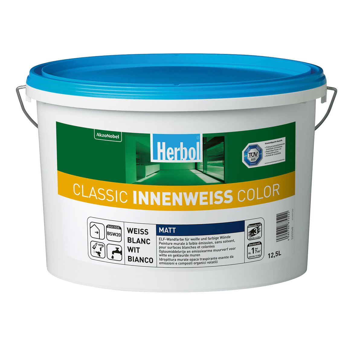 Herbol Wandfarbe Classic Innenweiss Color, RAL 9016, 12,5 l