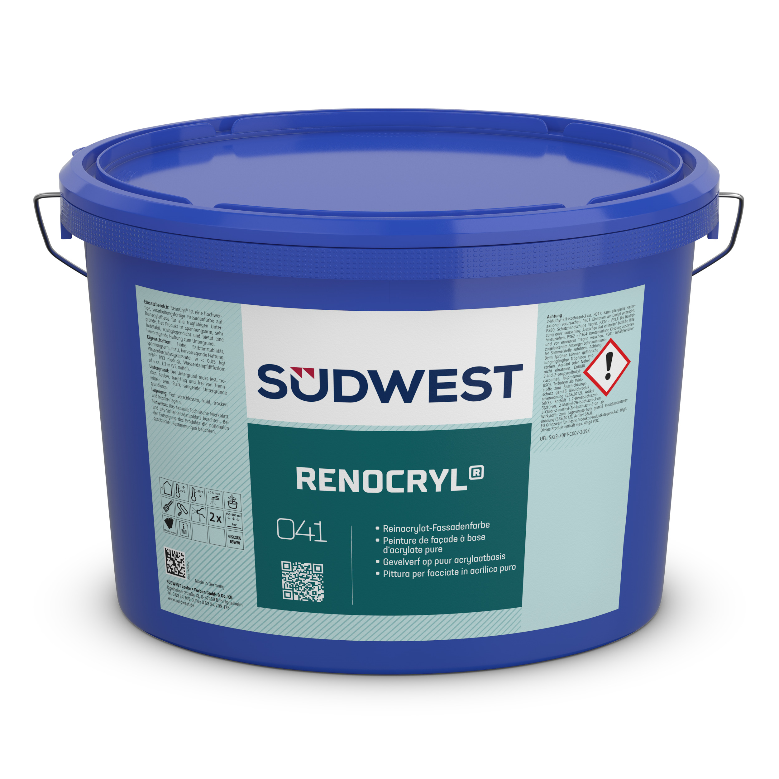 Südwest Fassadenfarbe RenoCryl, 9110 Weiß, 12,5 l