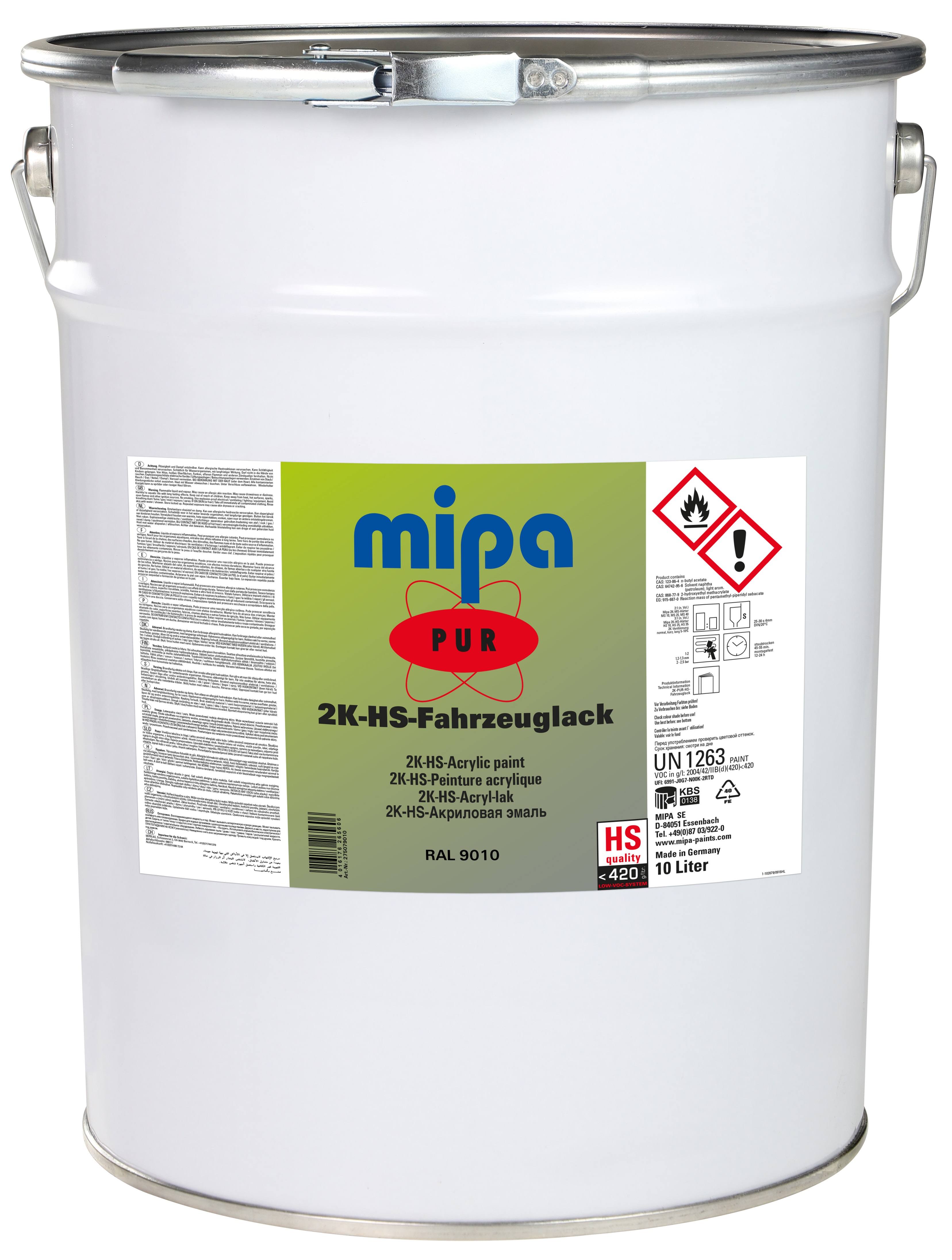 Mipa PUR HS 2K-PUR-Acryl-Fahrzeuglack, Arktisweiß, 3 l