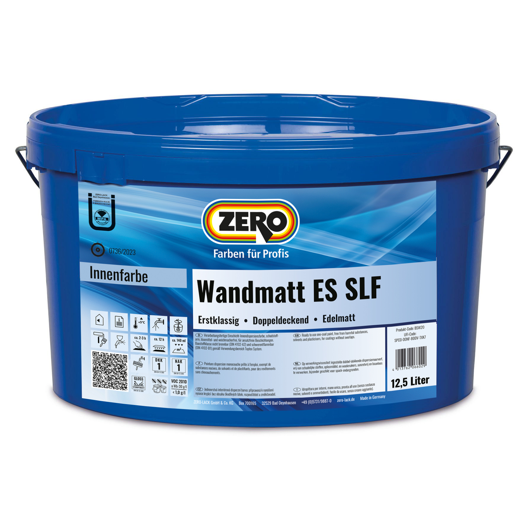 ZERO Dispersionsfarbe Wandmatt ES SLF, Weiß, 12,5 l