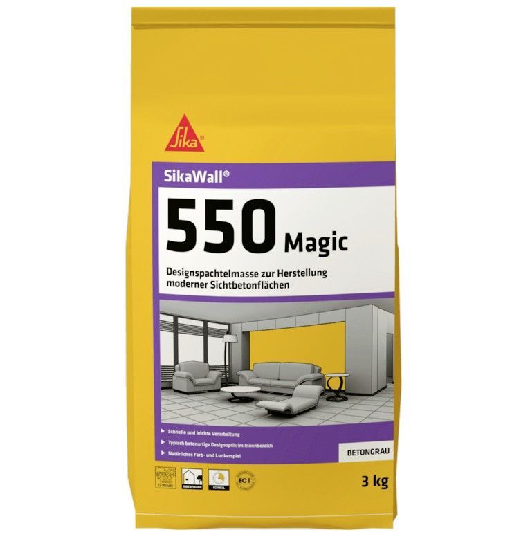 SikaWall Designspachtelmasse 550 Magic, Betongrau, 3 l