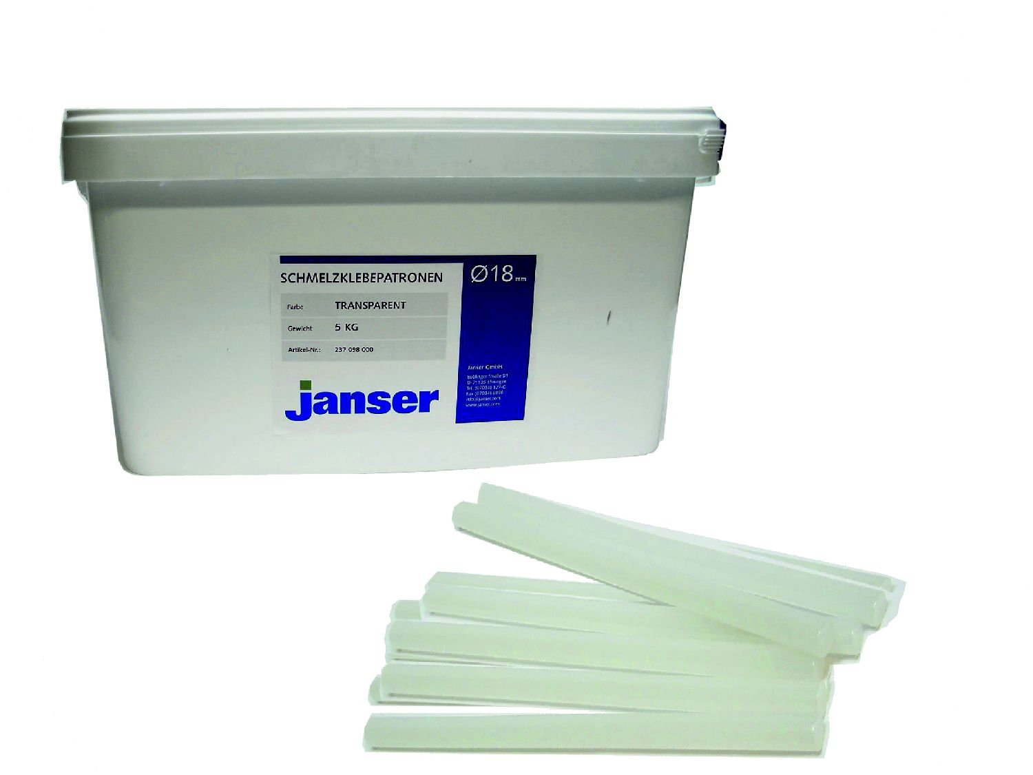 Janser Schmelzkleberpatronen, Transparent, 20kg, 300 x Ø 18 mm