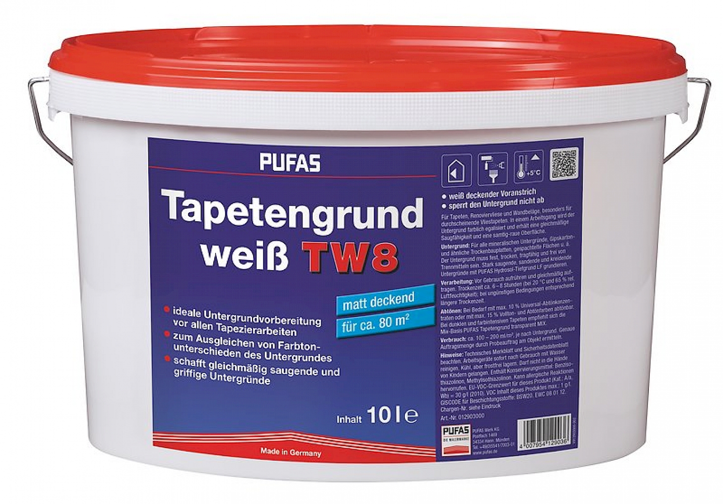 PUFAS Tapetengrund TW8, Weiß, 10 l